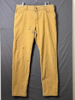 Carhartt Men’s 38x36 Relaxed Fit Canvas Work Pants Tan Paint Splatter Distressed
